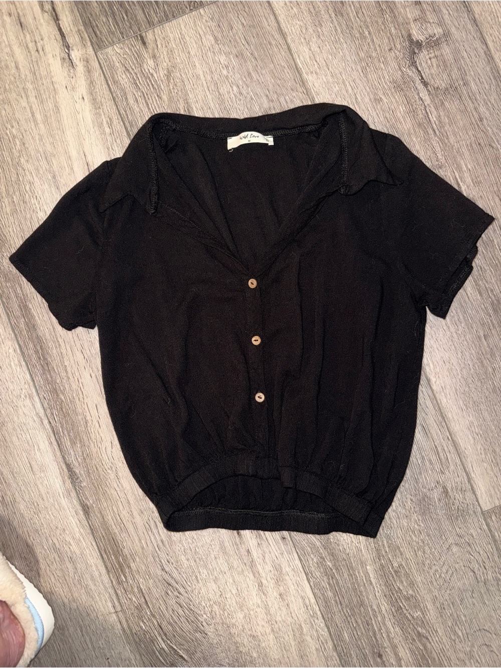 Black Short-Sleeve Button Front Blouse - Wild Fable